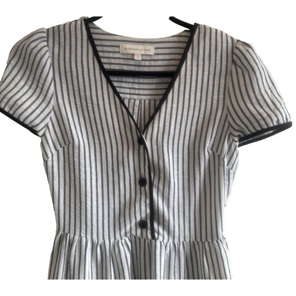 Monteau Dress X small Black white striped pockets v neck short sleeve Wednesday - Picture 3 of 12